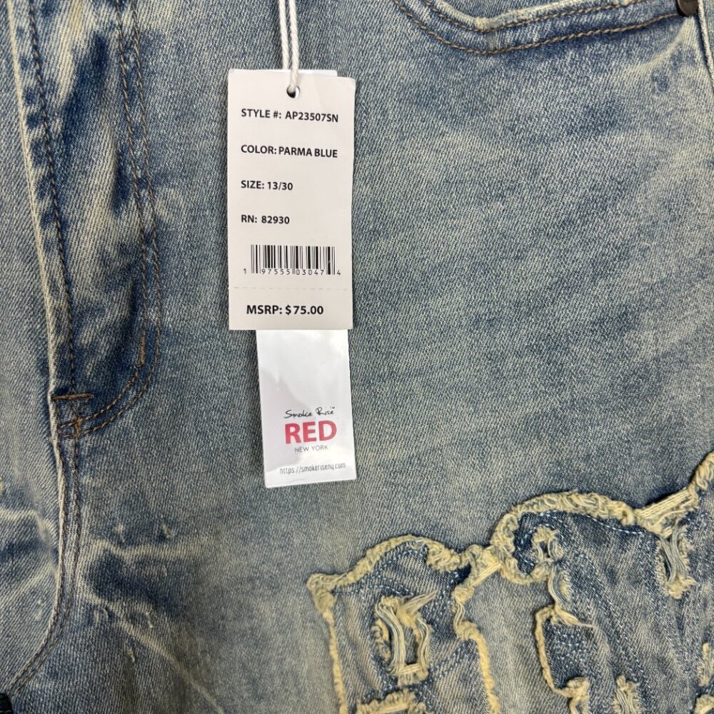 Smoke Rise Red Women's Wide Leg Jeans Distressed Grunge Curvy Fit 13/30 Blue NWT - Picture 7 of 12